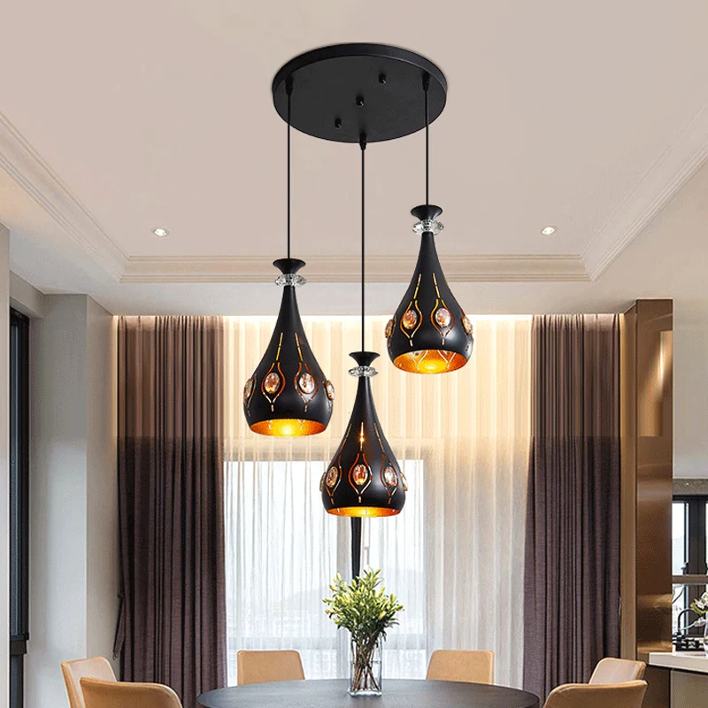 Bol/Ovaal/Waterdruppel Clusterhanger Modernistisch Metallic 3-kops Eetkamer Pendellicht zwart Clearhalo