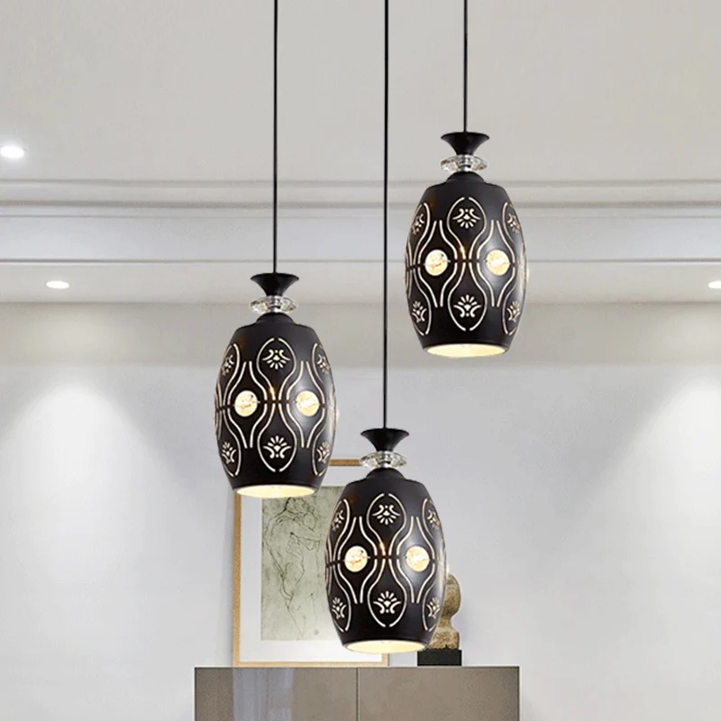 Bol/Ovaal/Waterdruppel Clusterhanger Modernistisch Metallic 3-kops Eetkamer Pendellicht zwart Clearhalo