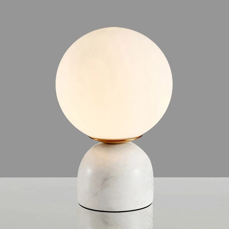 Bol-tafelverlichting Scandinavische stijl, matglas, nachtkastje met één lamp en koepelvormige marmeren voet Clearhalo