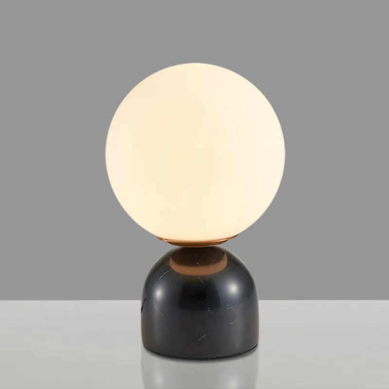 Bol-tafelverlichting Scandinavische stijl, matglas, nachtkastje met één lamp en koepelvormige marmeren voet Clearhalo