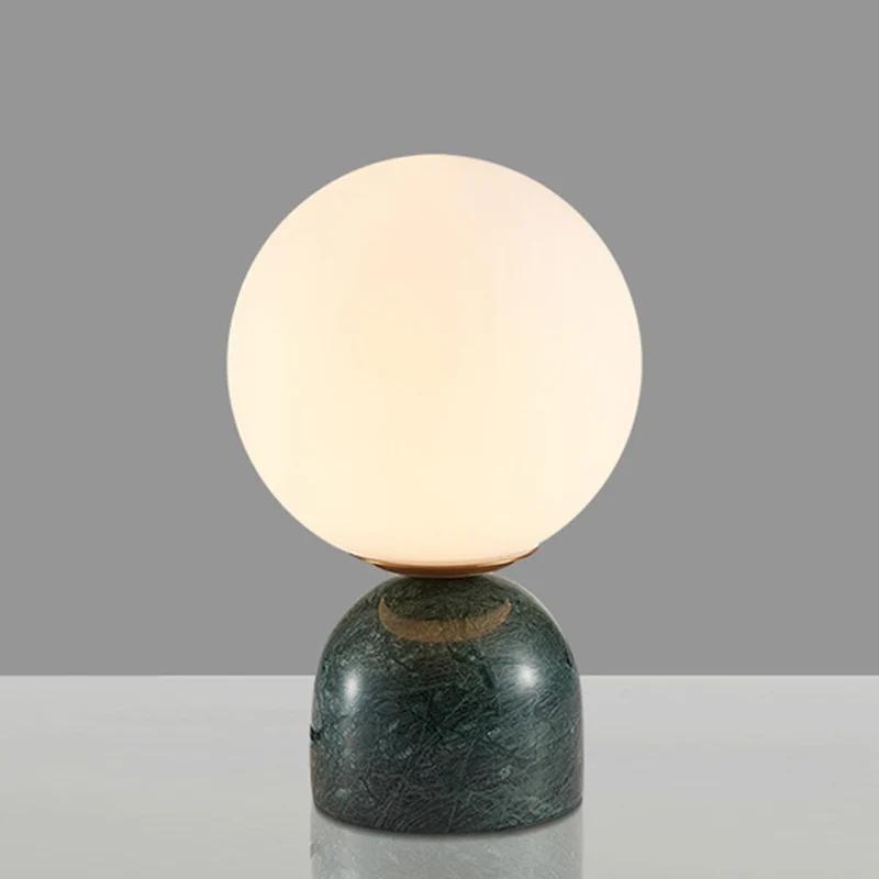 Bol-tafelverlichting Scandinavische stijl, matglas, nachtkastje met één lamp en koepelvormige marmeren voet Clearhalo