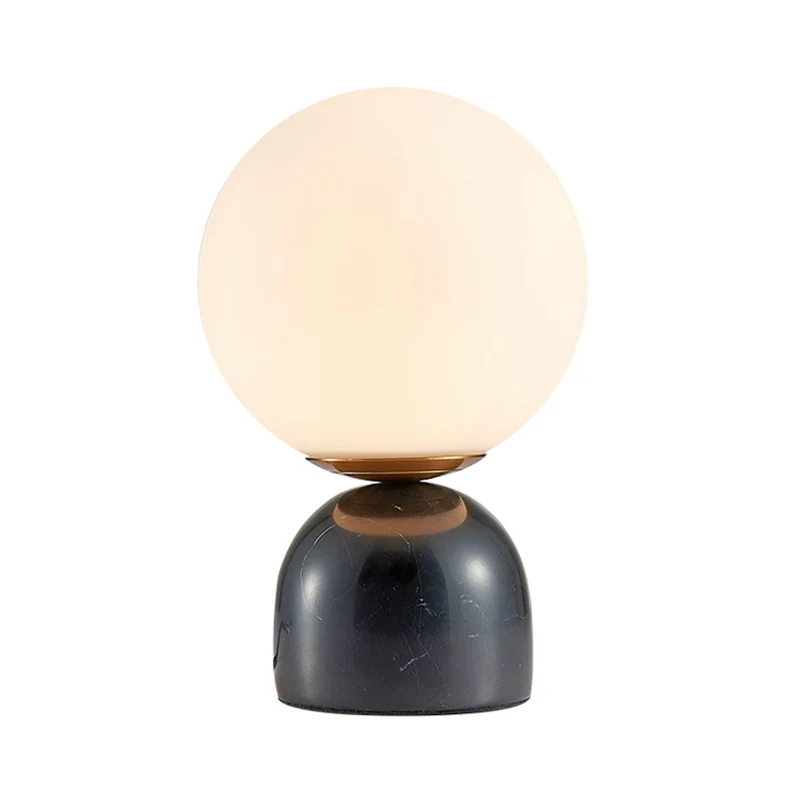Bol-tafelverlichting Scandinavische stijl, matglas, nachtkastje met één lamp en koepelvormige marmeren voet Clearhalo