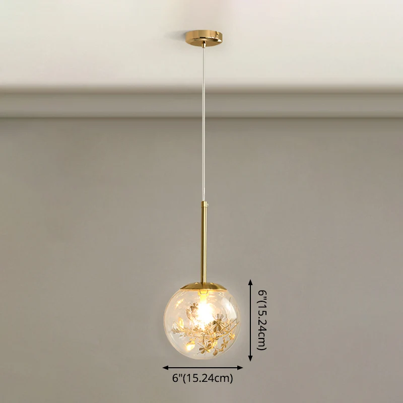 Bolvormige glazen hangende plafondlamp Moderne slaapkamerhanglamp met 1 lichtbron goud Clearhalo