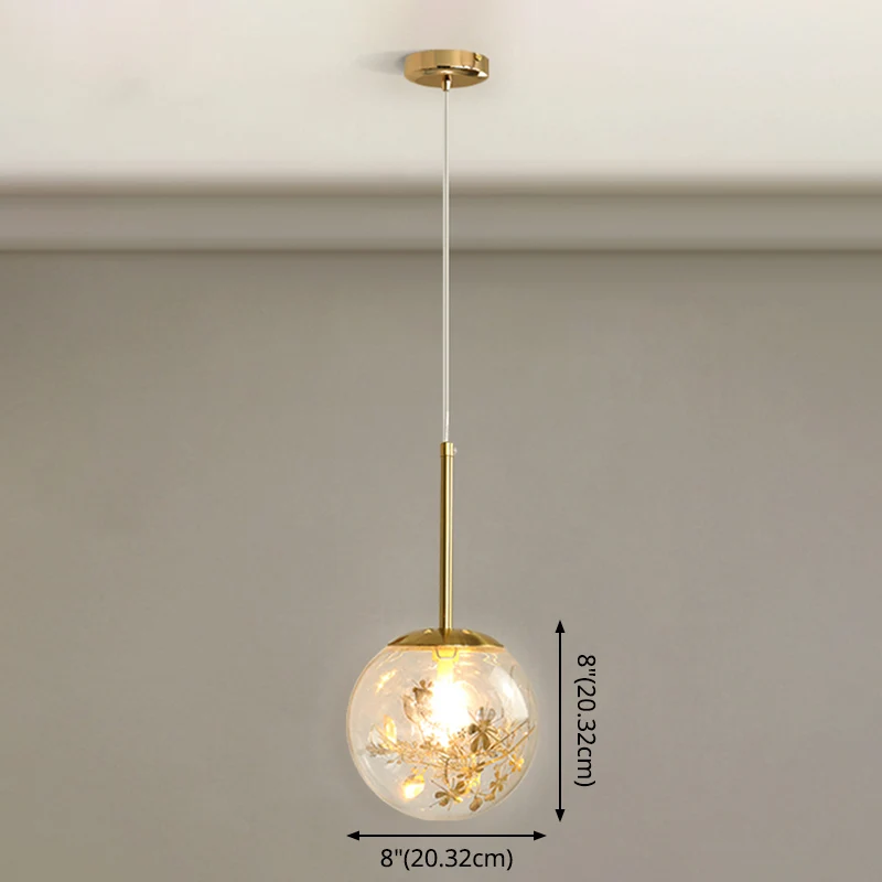 Bolvormige glazen hangende plafondlamp Moderne slaapkamerhanglamp met 1 lichtbron goud Clearhalo