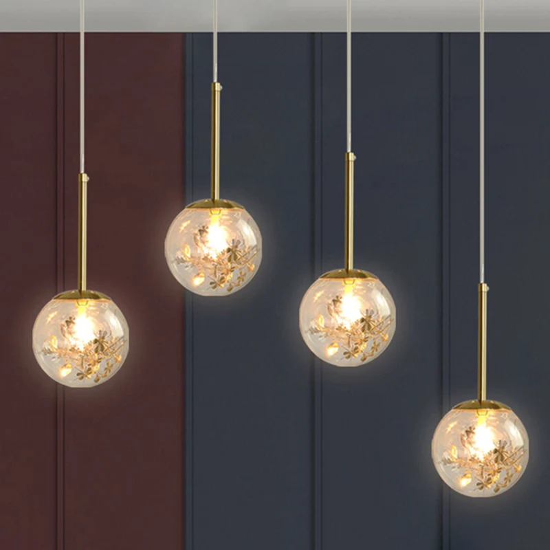 Bolvormige glazen hangende plafondlamp Moderne slaapkamerhanglamp met 1 lichtbron goud Clearhalo