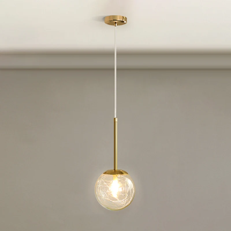 Bolvormige glazen hangende plafondlamp Moderne slaapkamerhanglamp met 1 lichtbron goud Clearhalo