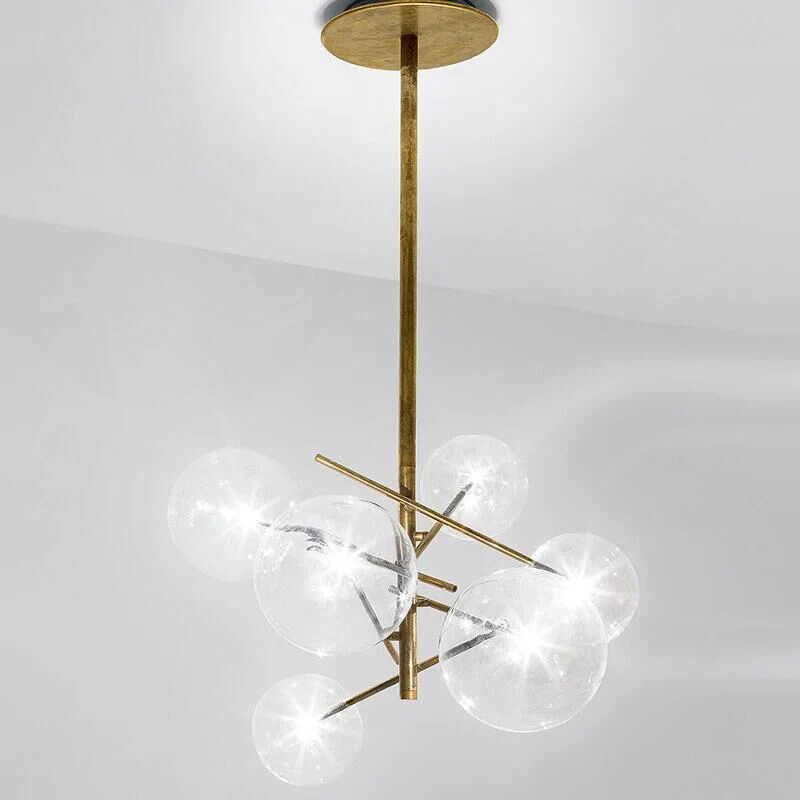 Bolvormige keukenbar plafondkroonluchter helder glas postmoderne hanglamp met 6 lampen goud Clearhalo
