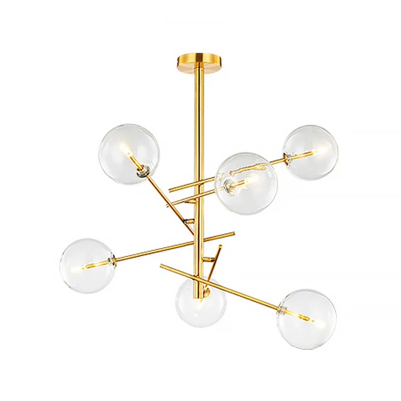 Bolvormige keukenbar plafondkroonluchter helder glas postmoderne hanglamp met 6 lampen goud Clearhalo