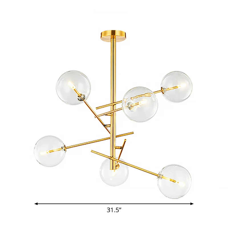 Bolvormige keukenbar plafondkroonluchter helder glas postmoderne hanglamp met 6 lampen goud Clearhalo