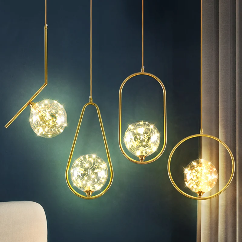 Bolvormige plafondlamp Eenvoud Helderglazen slaapkamer LED hangende hanglamp messing Clearhalo