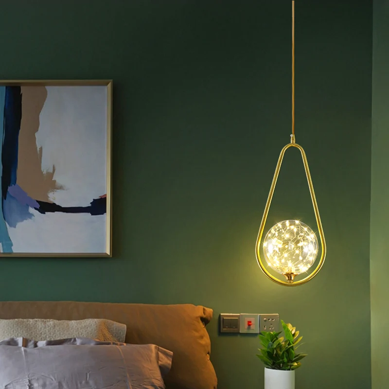 Bolvormige plafondlamp Eenvoud Helderglazen slaapkamer LED hangende hanglamp messing Clearhalo