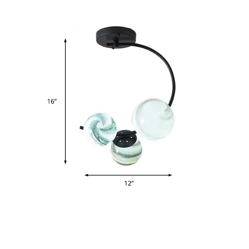 Bolvormige plafondlamp modernisme handgeblazen glas 3/5 lichts semi-inbouwverlichting zwart/wit Clearhalo