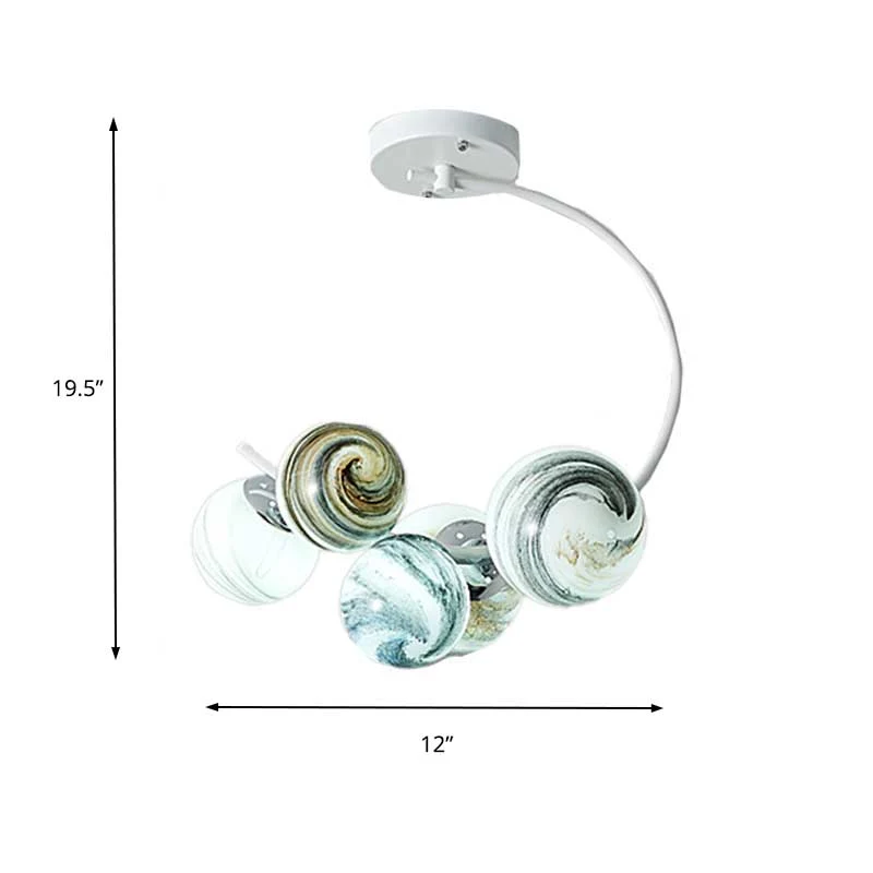 Bolvormige plafondlamp modernisme handgeblazen glas 3/5 lichts semi-inbouwverlichting zwart/wit Clearhalo