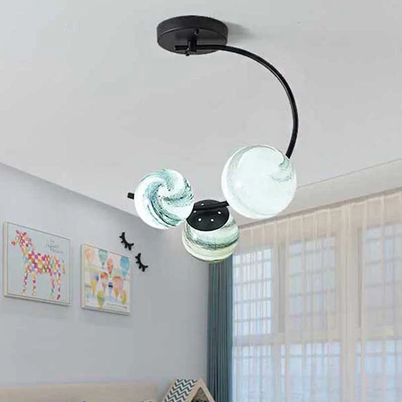Bolvormige plafondlamp modernisme handgeblazen glas 3/5 lichts semi-inbouwverlichting zwart/wit Clearhalo