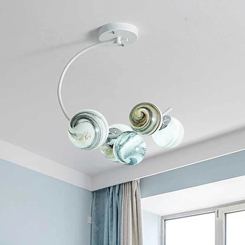 Bolvormige plafondlamp modernisme handgeblazen glas 3/5 lichts semi-inbouwverlichting zwart/wit Clearhalo