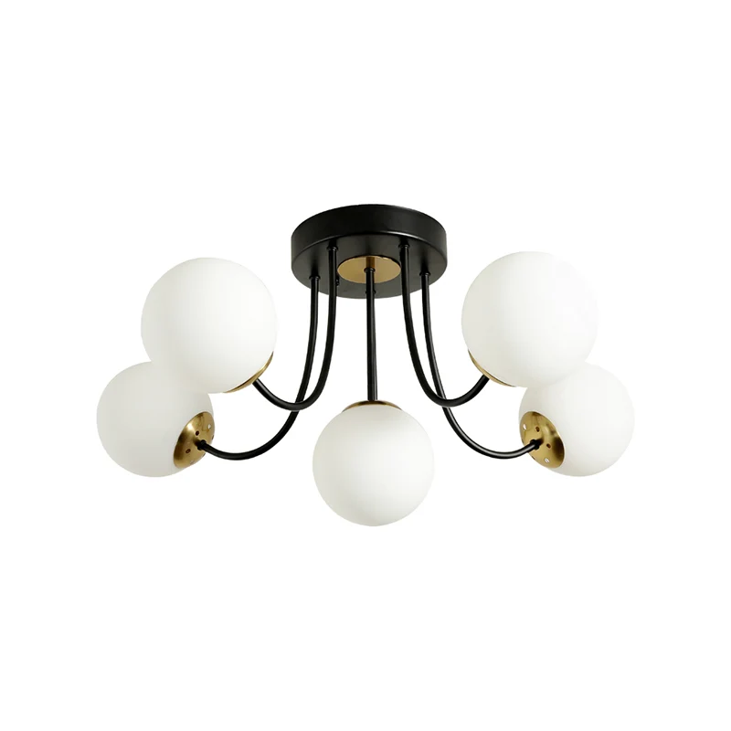 Bolvormige semi-inbouw plafondlamp Post Modern wit mat/amber glas 5 lampen Slaapkamer inbouwlamp Clearhalo
