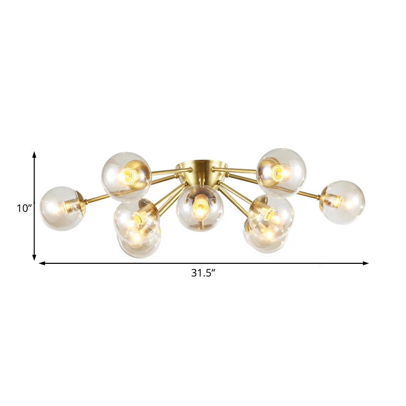 Bolvormige semi-inbouwlamp van helder glas, moderne multi-verlichting, messing semi-inbouwlamp met Starburst-ontwerp Clear...