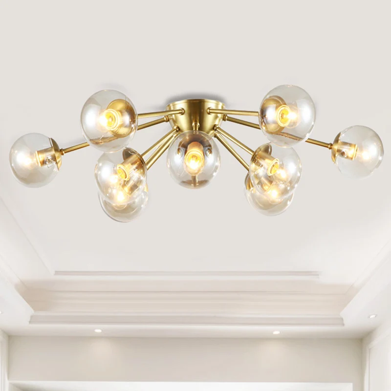 Bolvormige semi-inbouwlamp van helder glas, moderne multi-verlichting, messing semi-inbouwlamp met Starburst-ontwerp Clear...