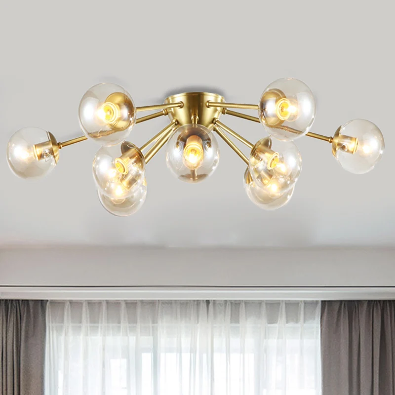 Bolvormige semi-inbouwlamp van helder glas, moderne multi-verlichting, messing semi-inbouwlamp met Starburst-ontwerp Clear...