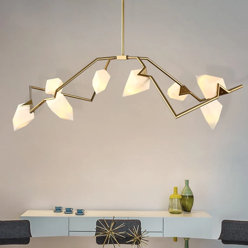 Boomtak plafond hanglamp modern melkglas 5/8 lampen eetkamer hanglamp zwart/goud Clearhalo