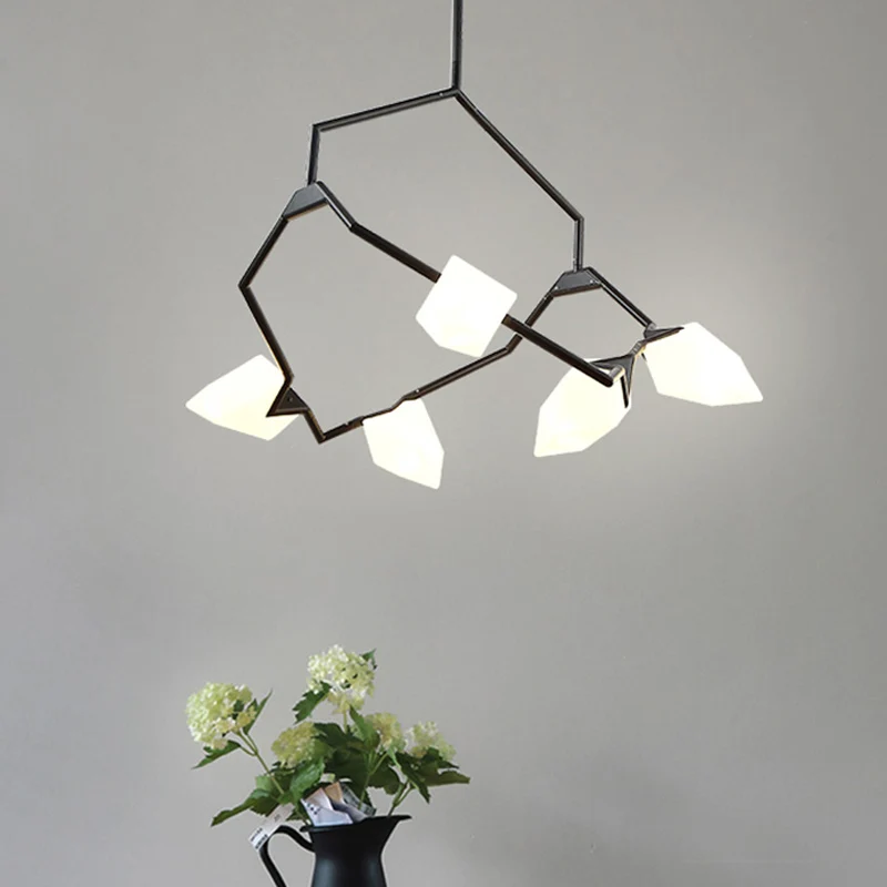Boomtak plafond hanglamp modern melkglas 5/8 lampen eetkamer hanglamp zwart/goud Clearhalo