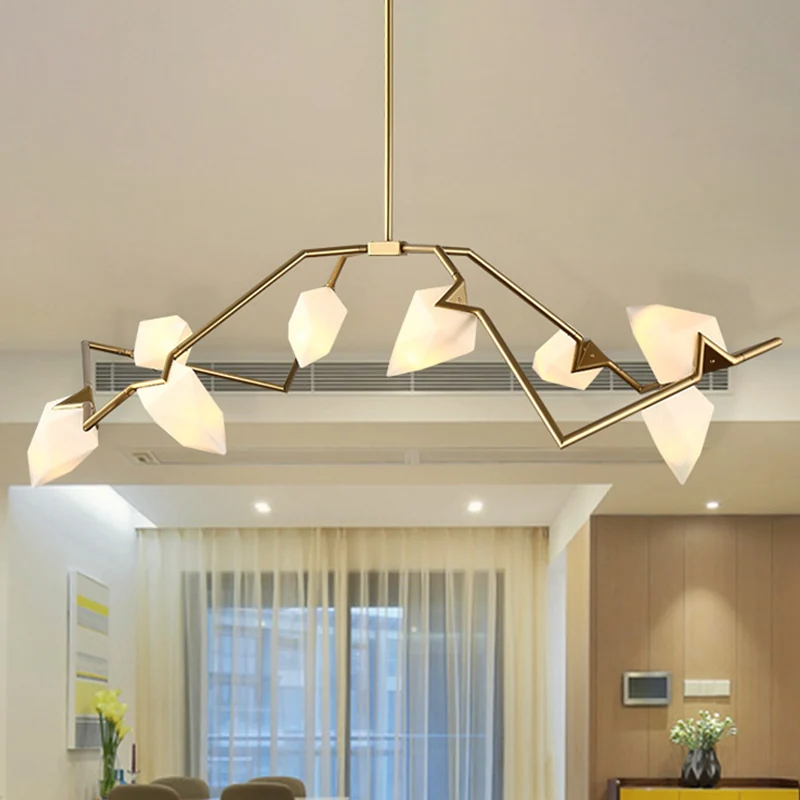 Boomtak plafond hanglamp modern melkglas 5/8 lampen eetkamer hanglamp zwart/goud Clearhalo
