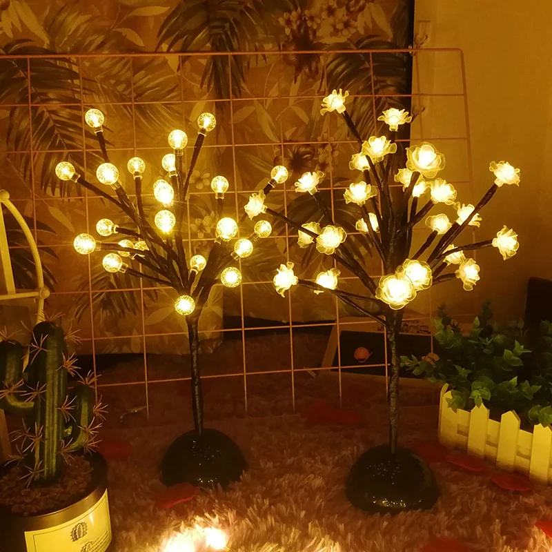 Boomvormige batterijtafelverlichting Art Decor Kunststof slaapkamer LED-nachtkastjelamp zwart Clearhalo