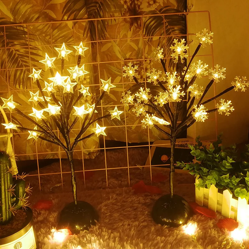 Boomvormige batterijtafelverlichting Art Decor Kunststof slaapkamer LED-nachtkastjelamp zwart Clearhalo