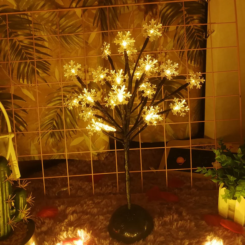 Boomvormige batterijtafelverlichting Art Decor Kunststof slaapkamer LED-nachtkastjelamp zwart Clearhalo
