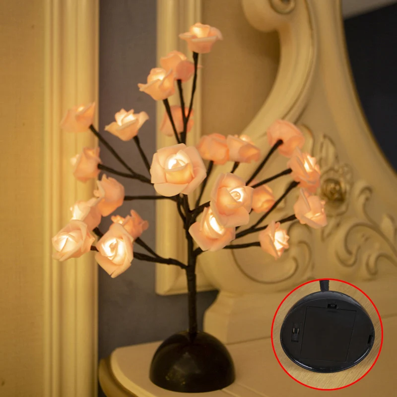 Boomvormige batterijtafelverlichting Art Decor Kunststof slaapkamer LED-nachtkastjelamp zwart Clearhalo