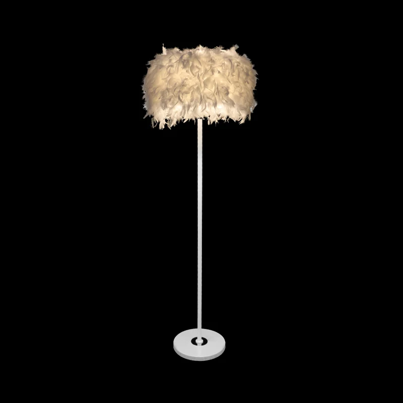 Bordeaux/paars/roze trommelvloerlamp Minimalistische staande vloerlamp met 1 lamp en veren voor de woonkamer Clearhalo