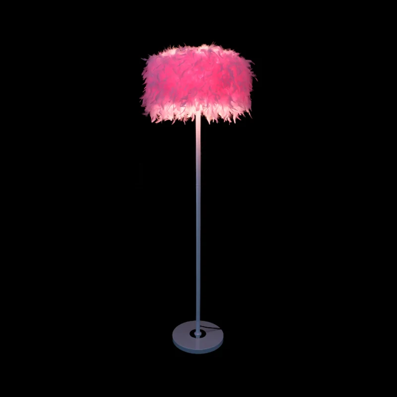 Bordeaux/paars/roze trommelvloerlamp Minimalistische staande vloerlamp met 1 lamp en veren voor de woonkamer Clearhalo