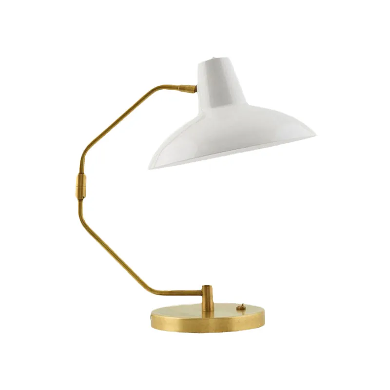 Bow-bureaulamp met één lamp, retro messing ijzeren leeslamp met groen/witte brede komschaduw Clearhalo