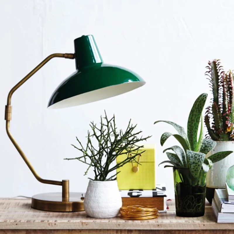 Bow-bureaulamp met één lamp, retro messing ijzeren leeslamp met groen/witte brede komschaduw Clearhalo