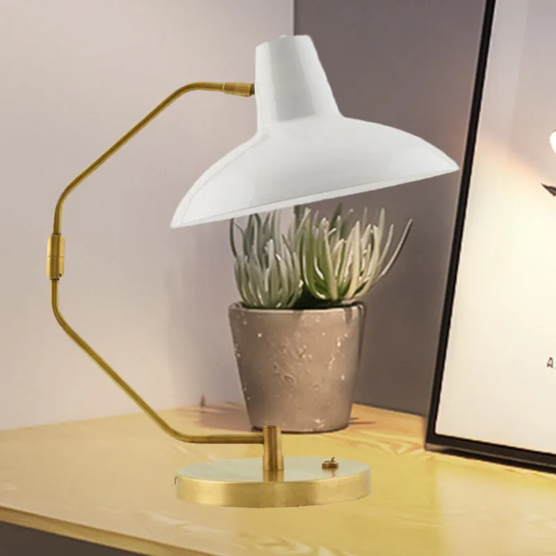 Bow-bureaulamp met één lamp, retro messing ijzeren leeslamp met groen/witte brede komschaduw Clearhalo