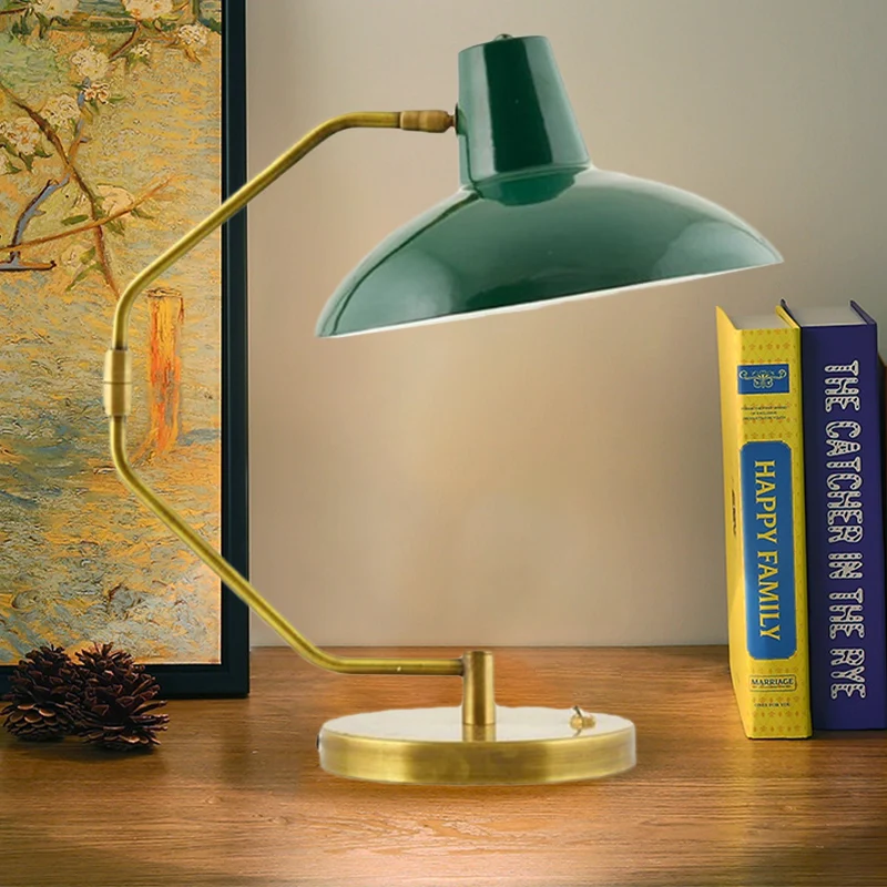 Bow-bureaulamp met één lamp, retro messing ijzeren leeslamp met groen/witte brede komschaduw Clearhalo
