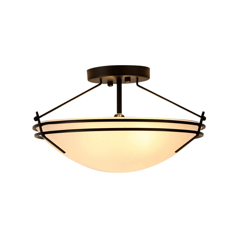 Bowl matglas semi-inbouw traditioneel 3-lichts gangplafondlamp zwart Clearhalo