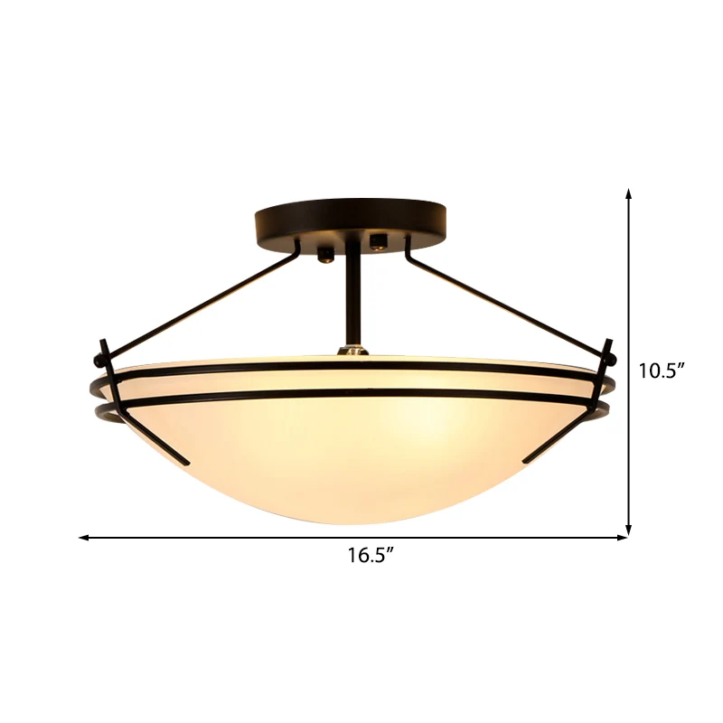 Bowl matglas semi-inbouw traditioneel 3-lichts gangplafondlamp zwart Clearhalo