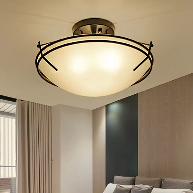 Bowl matglas semi-inbouw traditioneel 3-lichts gangplafondlamp zwart Clearhalo