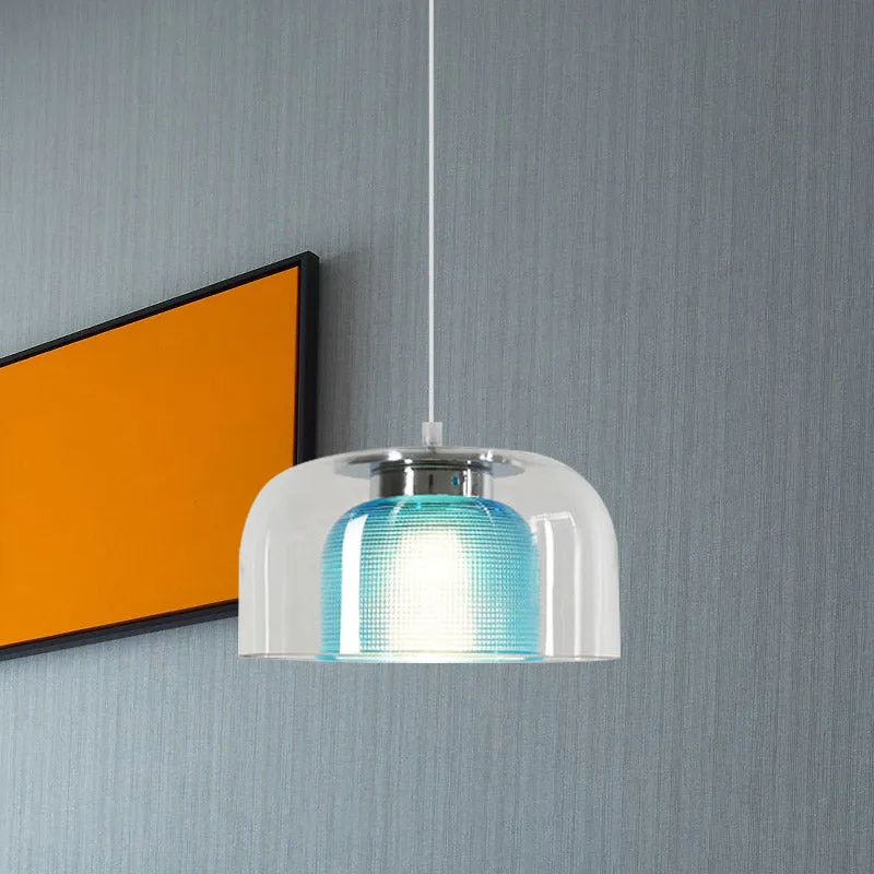 Bowl Restaurant Drop hanglamp Helder en blauw traliewerkglas 1-lichts modernistische hanglamp Clearhalo