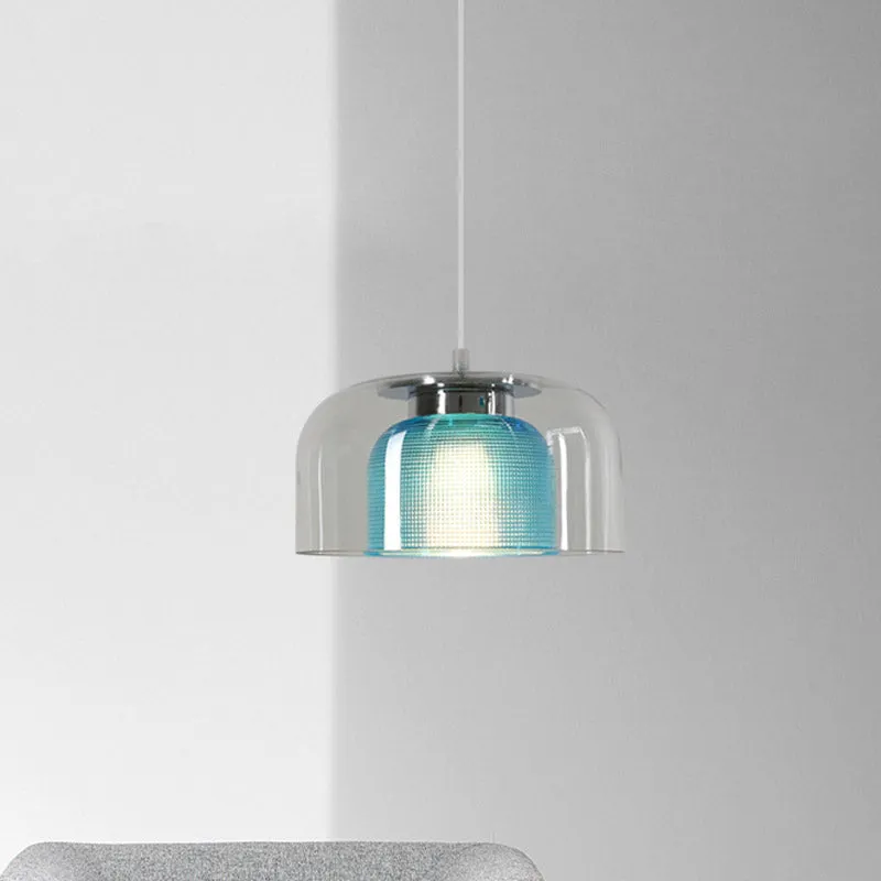 Bowl Restaurant Drop hanglamp Helder en blauw traliewerkglas 1-lichts modernistische hanglamp Clearhalo