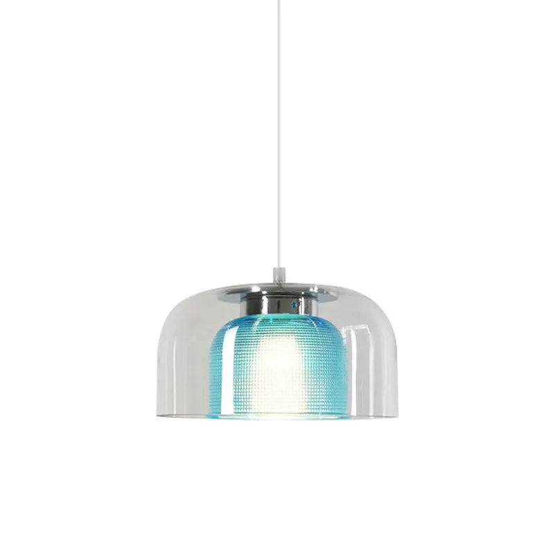 Bowl Restaurant Drop hanglamp Helder en blauw traliewerkglas 1-lichts modernistische hanglamp Clearhalo