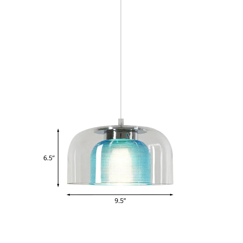 Bowl Restaurant Drop hanglamp Helder en blauw traliewerkglas 1-lichts modernistische hanglamp Clearhalo