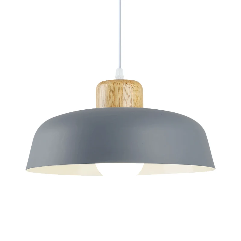 Bowl Shade Restaurant Hanglamp Metaal 1 Lamp Macaron Hanglamp Roze/Blauw/Geel met Houten Knop Clearhalo