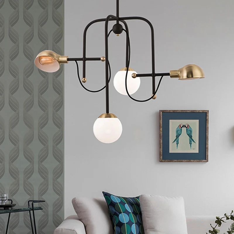 Branch Kroonluchter Moderne metalen 4-lichts zwarte hanglamp met verstelbare ophangstang Clearhalo