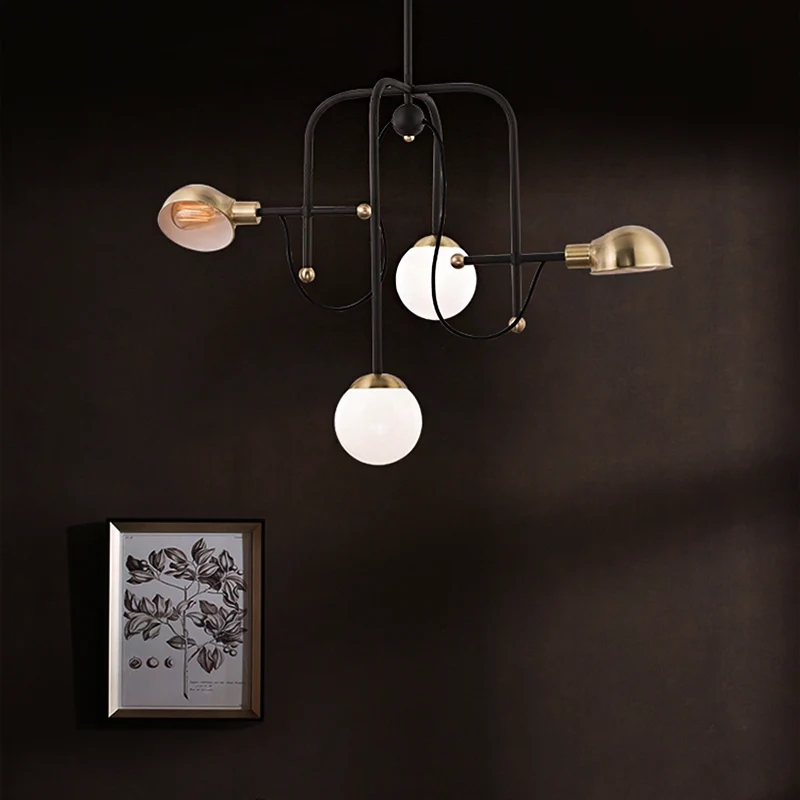 Branch Kroonluchter Moderne metalen 4-lichts zwarte hanglamp met verstelbare ophangstang Clearhalo