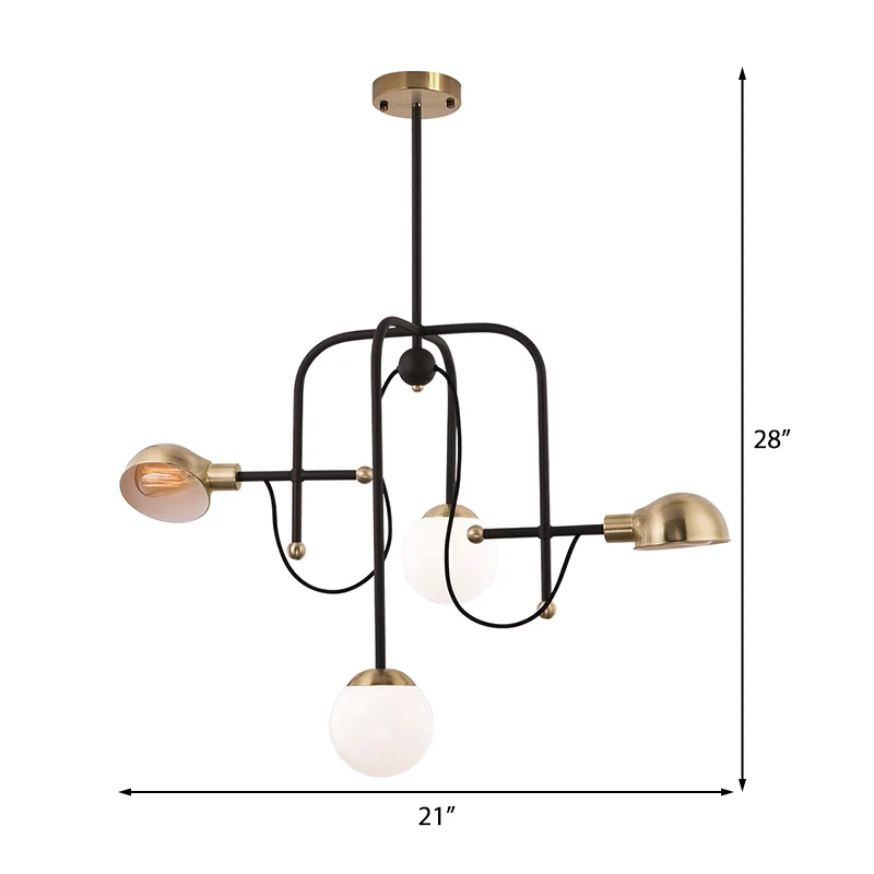 Branch Kroonluchter Moderne metalen 4-lichts zwarte hanglamp met verstelbare ophangstang Clearhalo