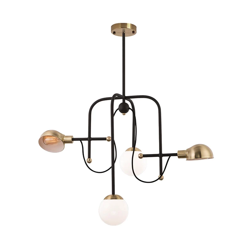 Branch Kroonluchter Moderne metalen 4-lichts zwarte hanglamp met verstelbare ophangstang Clearhalo