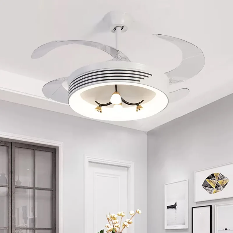 19" brede acryl geometrische semi-flush moderne LED witte hangende ventilatorlamp met 4 bladen Clearhalo