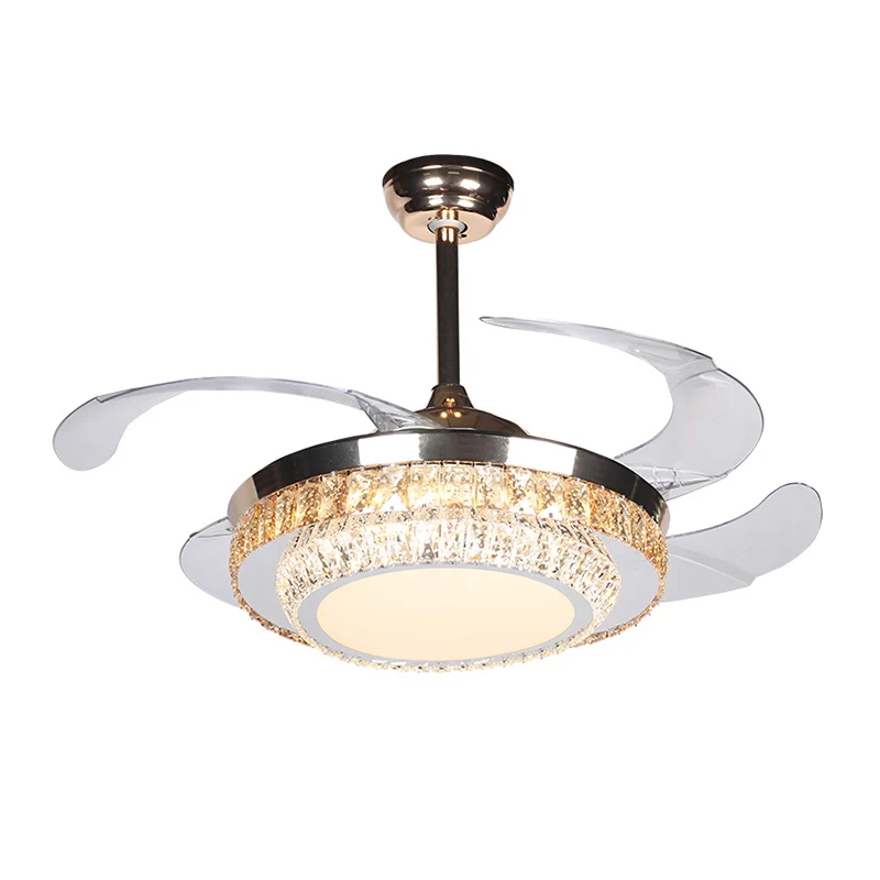 42" brede LED semi-inbouw hedendaagse ronde rechthoekig geslepen kristallen 4 bladen hangende ventilatorlamp zilver Clearhalo